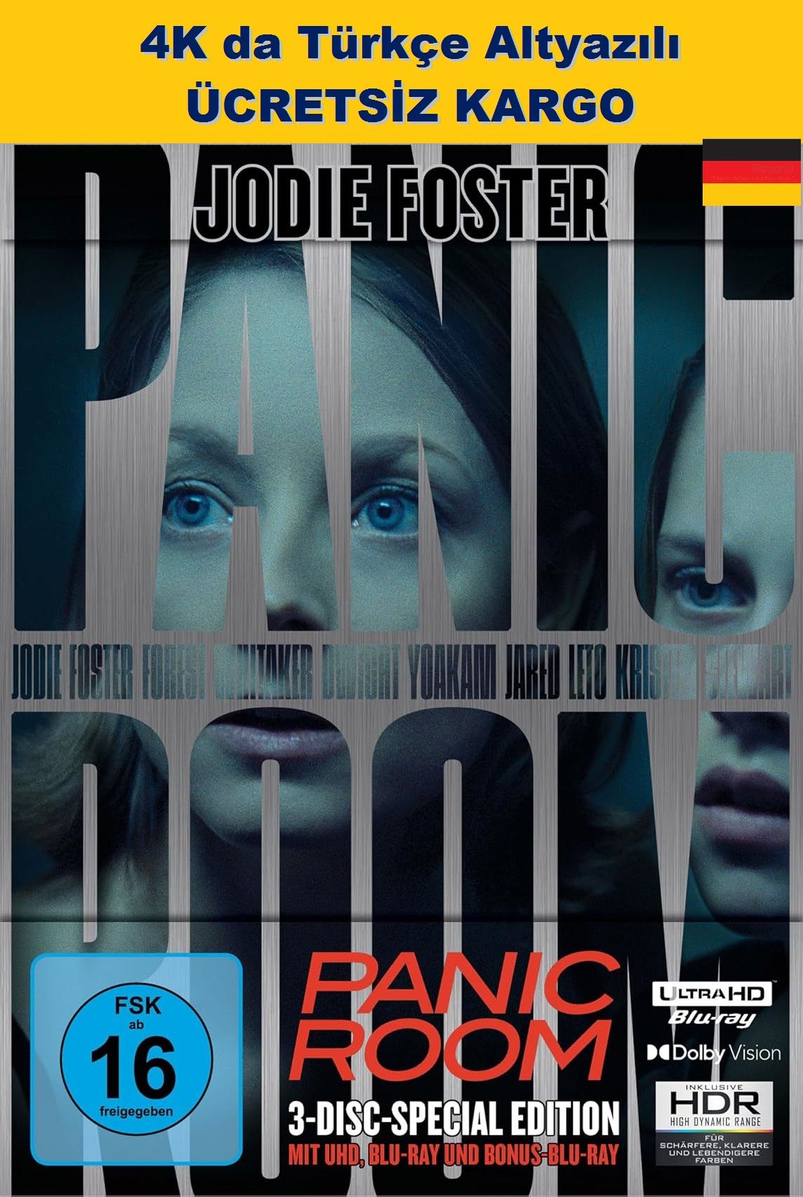 Panic Room - Panik Odası 4K UHD + Blu-ray + Bonus 3 Diskli Limited Edition Steelbook